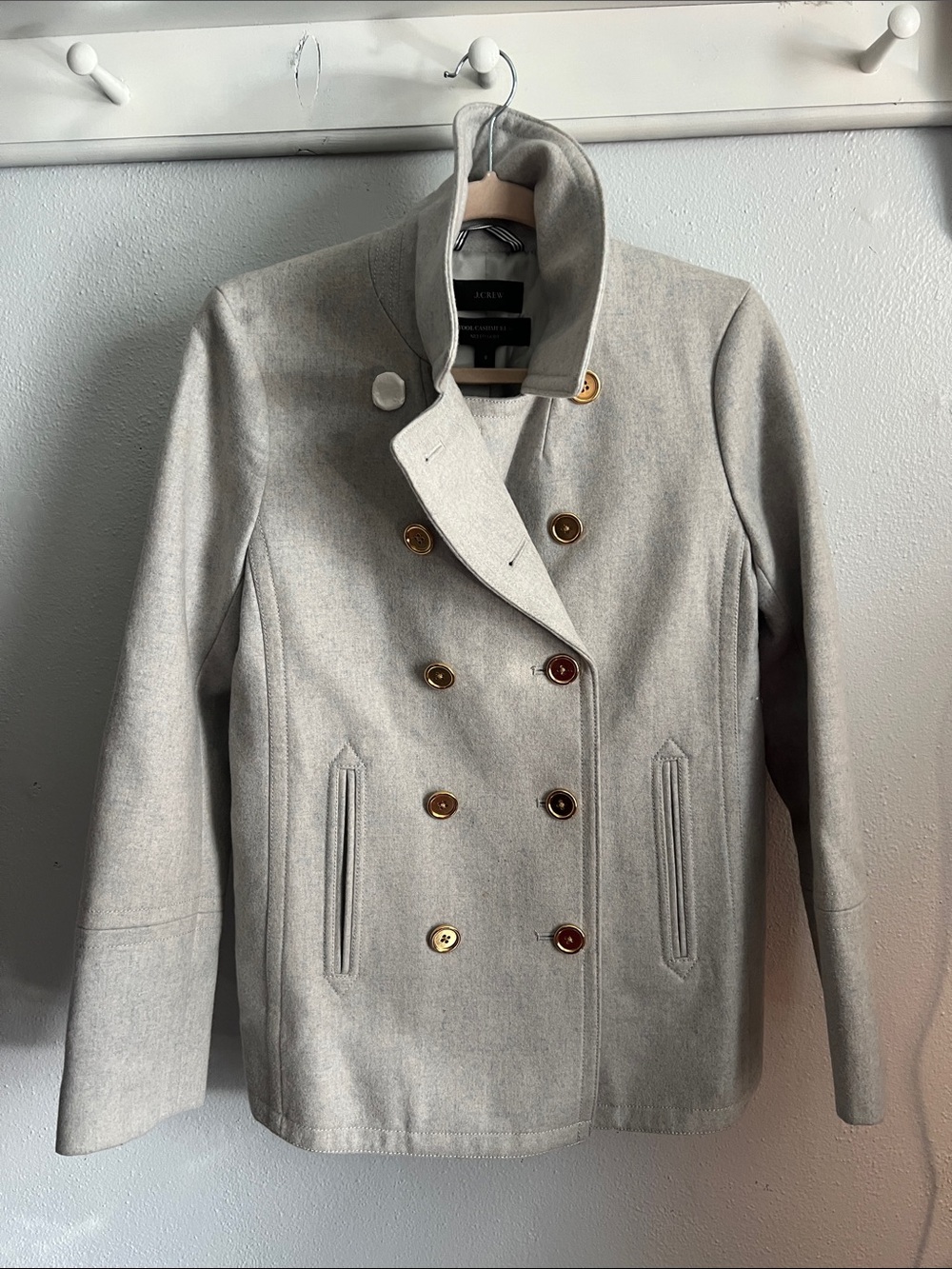 J. Crew Light Gray Double-Breasted Wool Cashmere Peacoat 8 - Picture 4 of 9